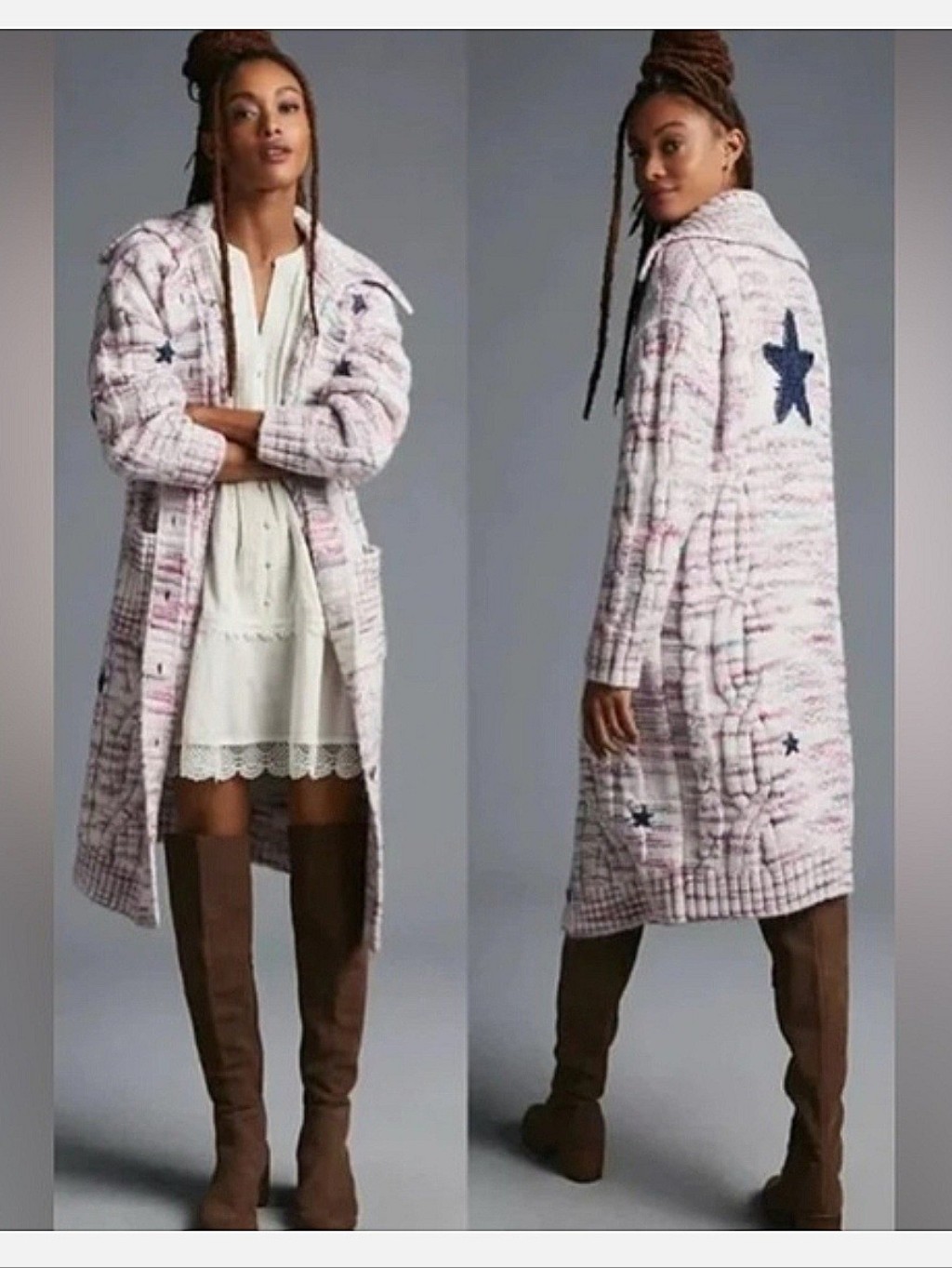 Anthropologie Pilcro Star Granny Cardigan Sweater Cable Knit Longline Duster Xs